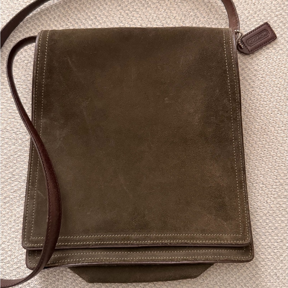 Rare Vintage Coach Olive Suede Leather Crossbody Bag - Picture 3 of 12